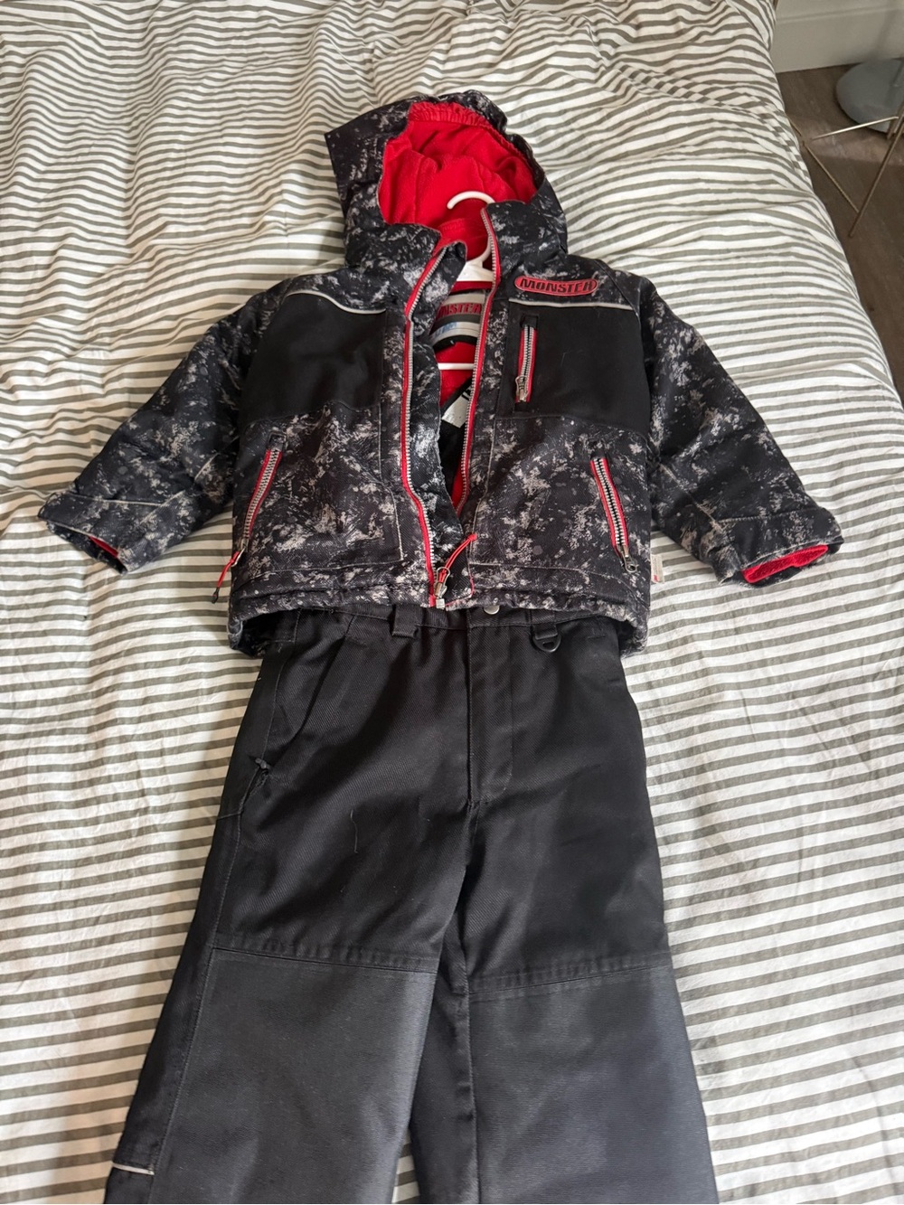 Kids Black & Red Winter Jacket and Snow Pants Set